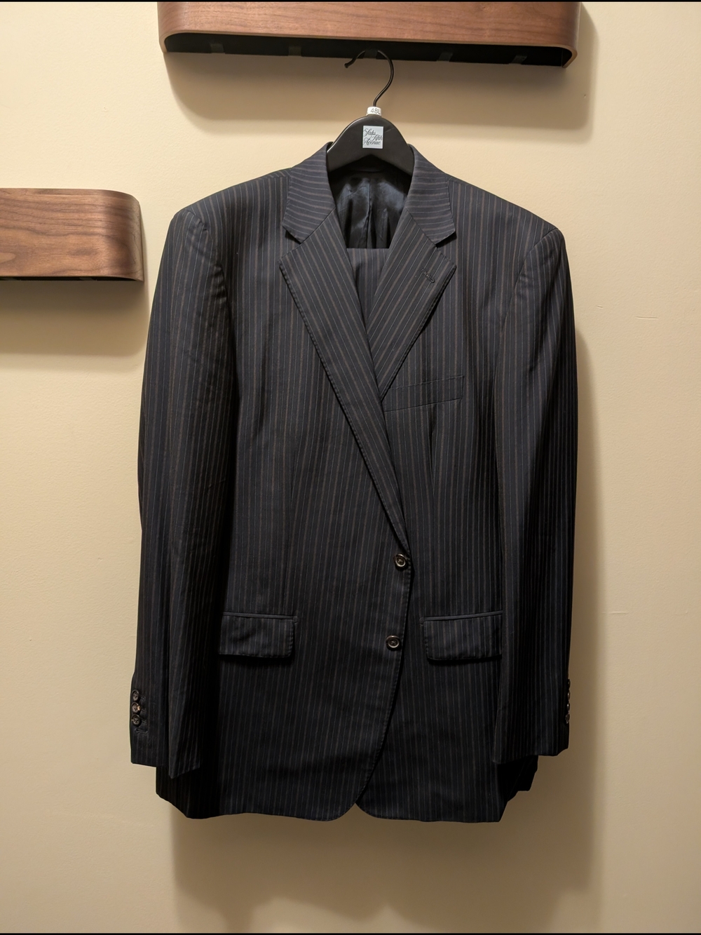 Men's Pinstripe Two-Button Suit Jacket And Slacks - Navy